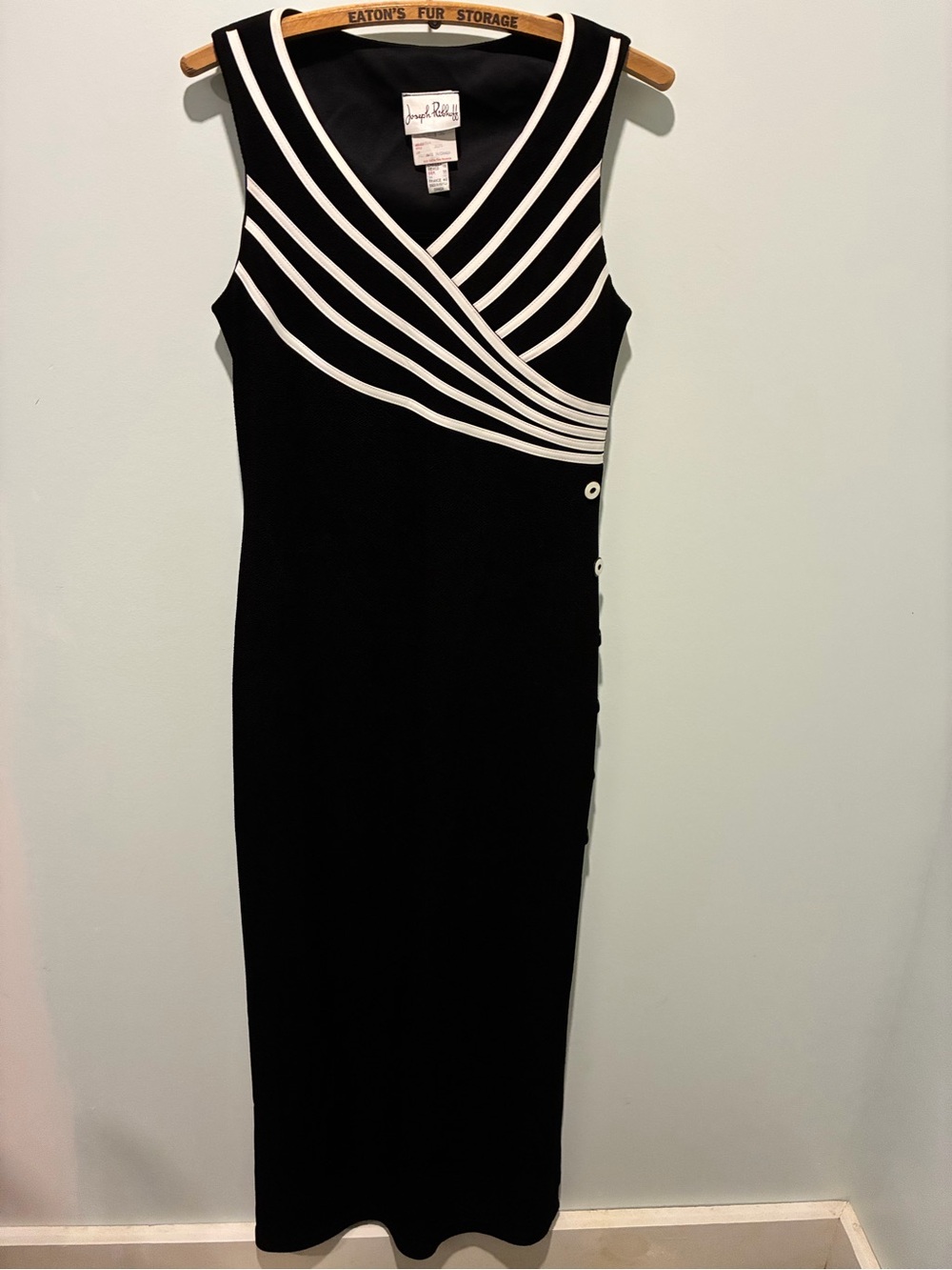Joseph Ribkoff Black Maxi Dress with White Trim and Buttons Vintage Size 10